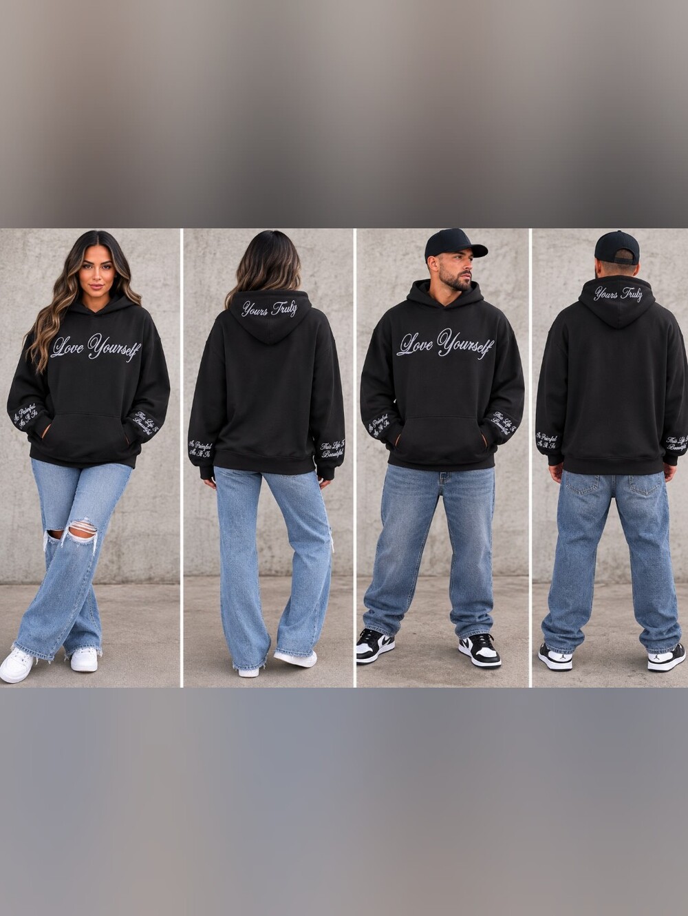 Yours Truly Phora Love Yourself Embroidered Black Hoodie M Unisex NWOT